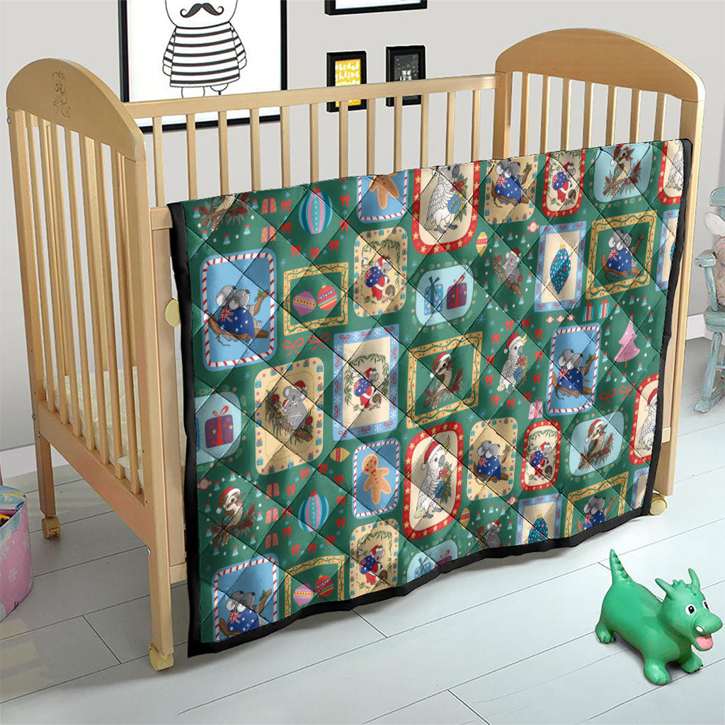 Australia Wildlife Christmas Stamp Quilt Green Aussie Native Animal Seamless Pattern