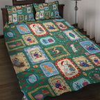 Australia Wildlife Christmas Stamp Quilt Bed Set Green Aussie Native Animal Seamless Pattern