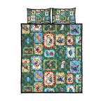 Australia Wildlife Christmas Stamp Quilt Bed Set Green Aussie Native Animal Seamless Pattern