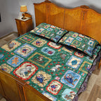 Australia Wildlife Christmas Stamp Quilt Bed Set Green Aussie Native Animal Seamless Pattern