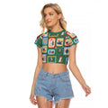 Australia Wildlife Christmas Stamp Raglan Cropped T Shirt Green Aussie Native Animal Seamless Pattern