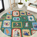 Australia Wildlife Christmas Stamp Round Carpet Green Aussie Native Animal Seamless Pattern