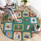 Australia Wildlife Christmas Stamp Round Carpet Green Aussie Native Animal Seamless Pattern
