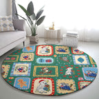 Australia Wildlife Christmas Stamp Round Carpet Green Aussie Native Animal Seamless Pattern