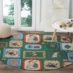 Australia Wildlife Christmas Stamp Round Carpet Green Aussie Native Animal Seamless Pattern