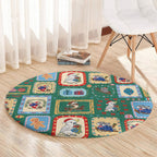 Australia Wildlife Christmas Stamp Round Carpet Green Aussie Native Animal Seamless Pattern
