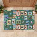 Australia Wildlife Christmas Stamp Rubber Doormat Green Aussie Native Animal Seamless Pattern