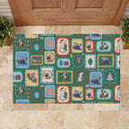 Australia Wildlife Christmas Stamp Rubber Doormat Green Aussie Native Animal Seamless Pattern