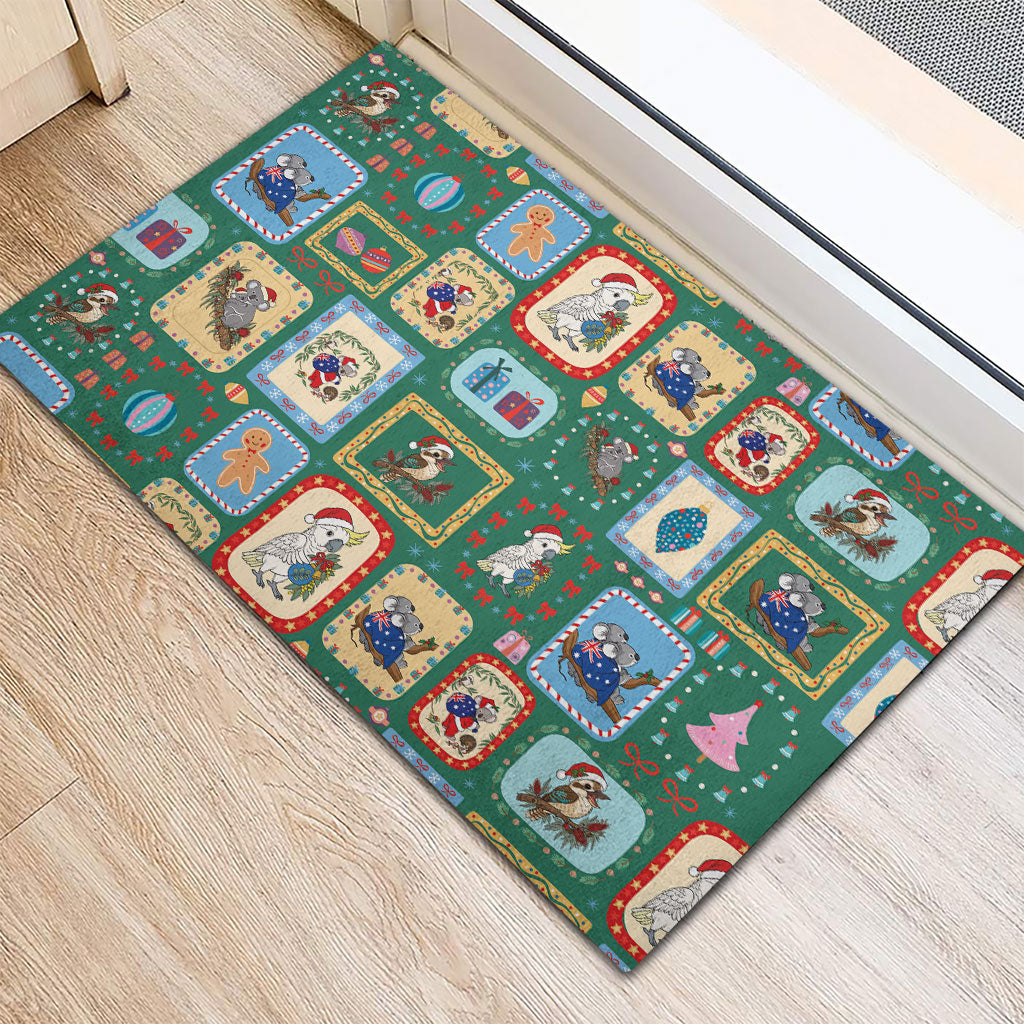 Australia Wildlife Christmas Stamp Rubber Doormat Green Aussie Native Animal Seamless Pattern