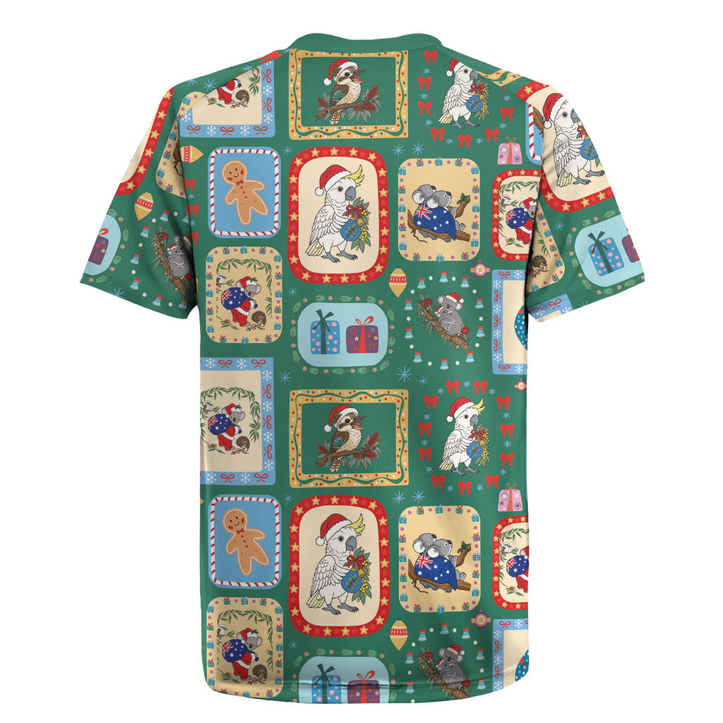 Australia Wildlife Christmas Stamp Rugby Jersey Green Aussie Native Animal Seamless Pattern