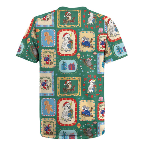 Australia Wildlife Christmas Stamp Rugby Jersey Green Aussie Native Animal Seamless Pattern
