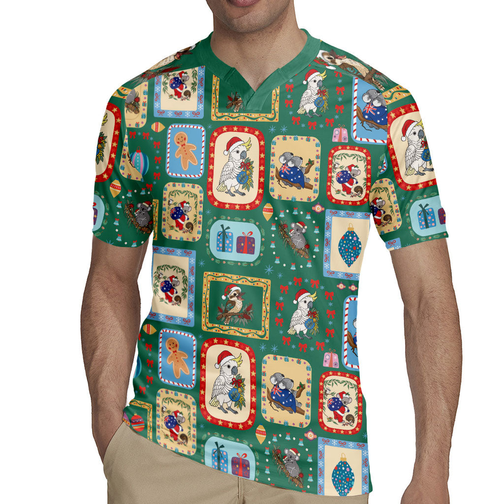 Australia Wildlife Christmas Stamp Rugby Jersey Green Aussie Native Animal Seamless Pattern