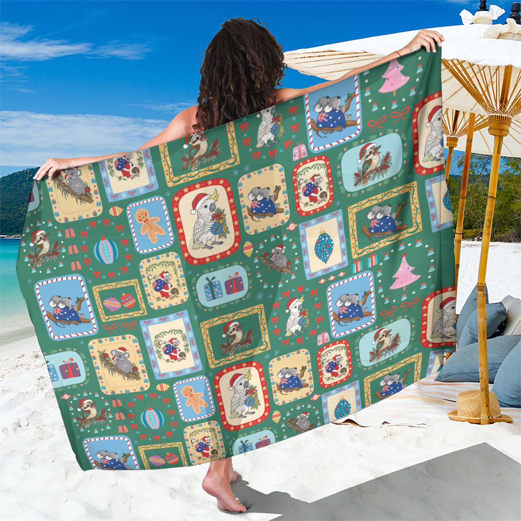 Australia Wildlife Christmas Stamp Sarong Green Aussie Native Animal Seamless Pattern