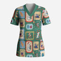 Australia Wildlife Christmas Stamp Scrub Top Green Aussie Native Animal Seamless Pattern