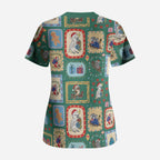 Australia Wildlife Christmas Stamp Scrub Top Green Aussie Native Animal Seamless Pattern