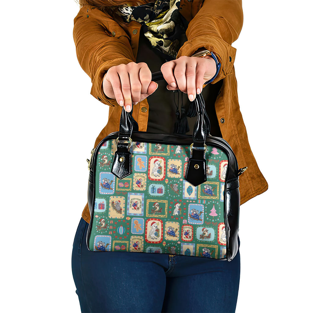Australia Wildlife Christmas Stamp Shoulder Handbag Green Aussie Native Animal Seamless Pattern