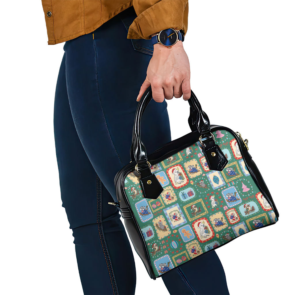 Australia Wildlife Christmas Stamp Shoulder Handbag Green Aussie Native Animal Seamless Pattern