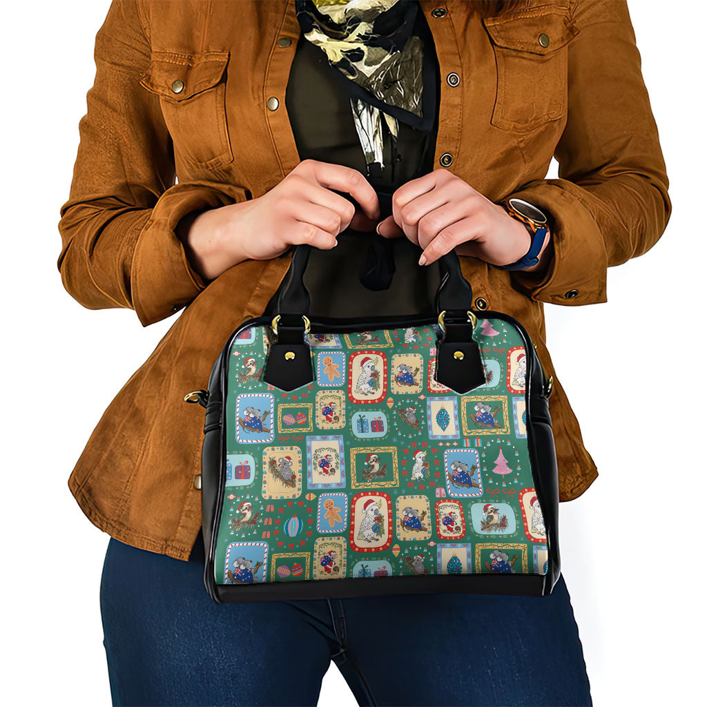 Australia Wildlife Christmas Stamp Shoulder Handbag Green Aussie Native Animal Seamless Pattern
