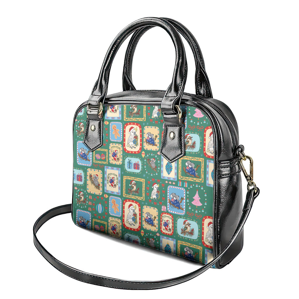 Australia Wildlife Christmas Stamp Shoulder Handbag Green Aussie Native Animal Seamless Pattern