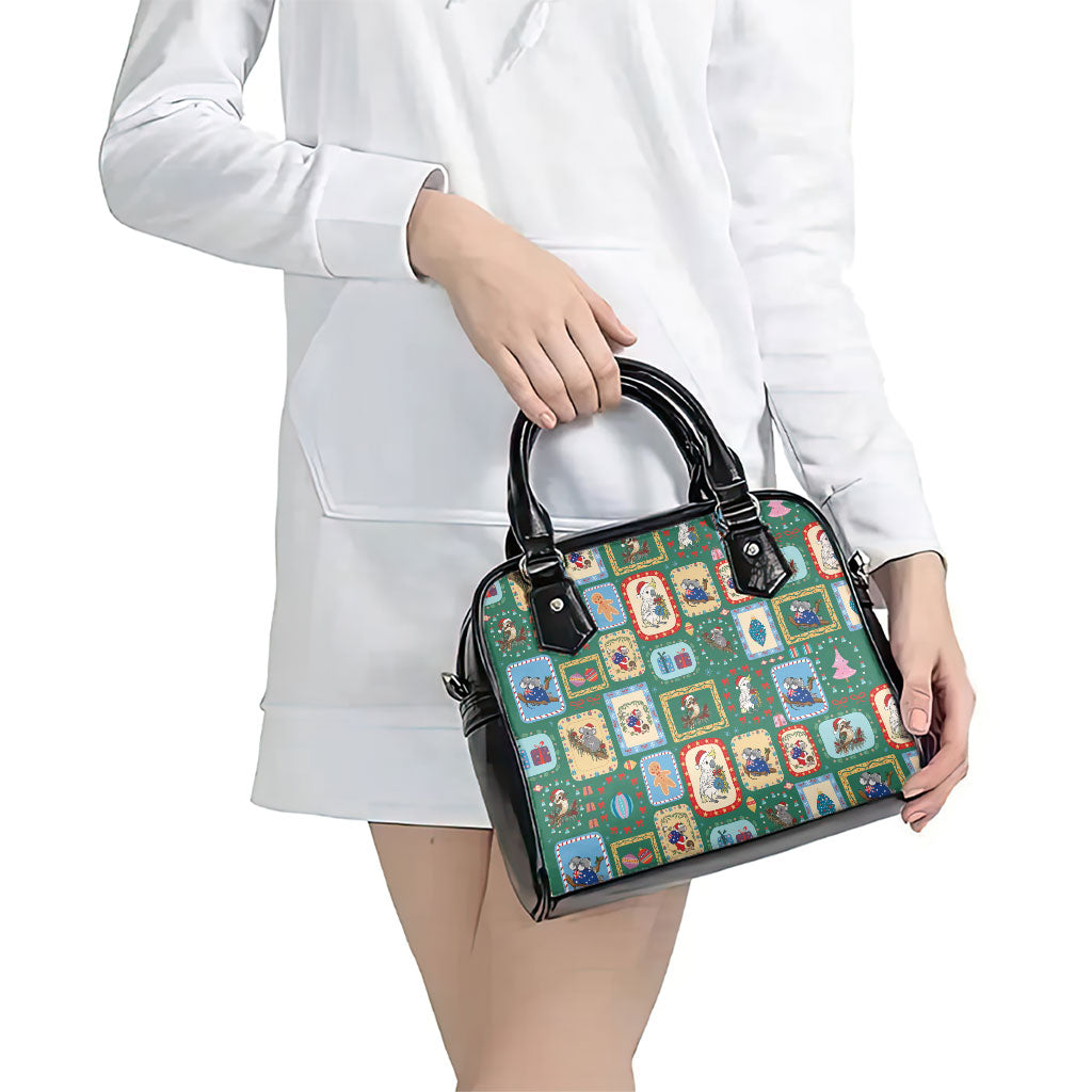 Australia Wildlife Christmas Stamp Shoulder Handbag Green Aussie Native Animal Seamless Pattern