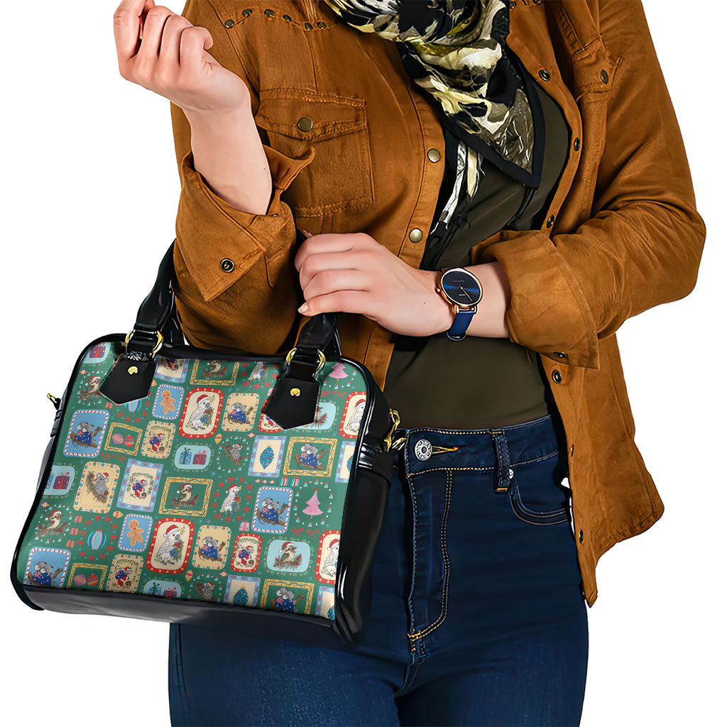 Australia Wildlife Christmas Stamp Shoulder Handbag Green Aussie Native Animal Seamless Pattern