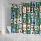 Australia Wildlife Christmas Stamp Shower Curtain Green Aussie Native Animal Seamless Pattern
