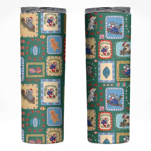 Australia Wildlife Christmas Stamp Skinny Tumbler Green Aussie Native Animal Seamless Pattern