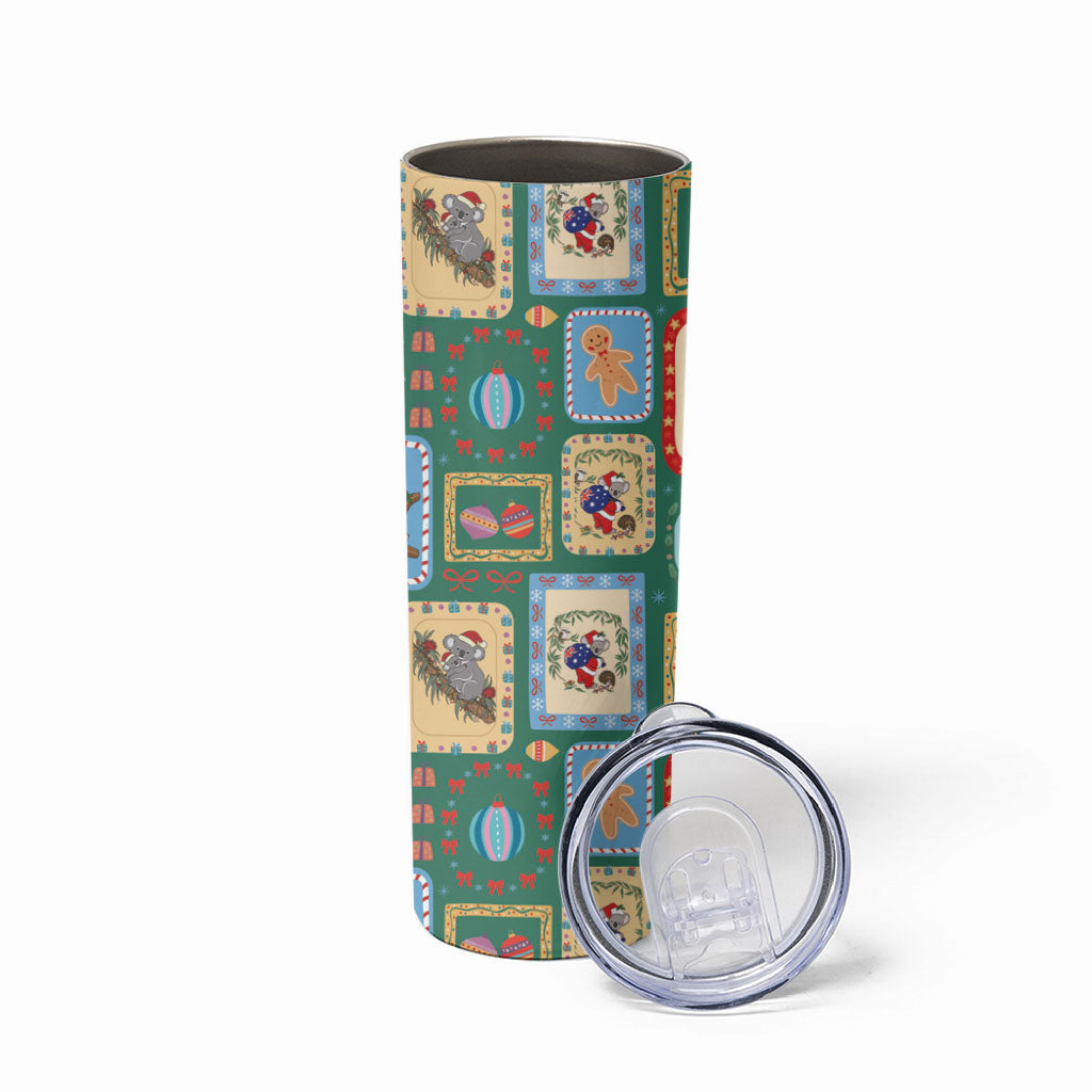 Australia Wildlife Christmas Stamp Skinny Tumbler Green Aussie Native Animal Seamless Pattern