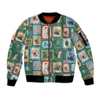 Australia Wildlife Christmas Stamp Sleeve Zip Bomber Jacket Green Aussie Native Animal Seamless Pattern