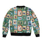 Australia Wildlife Christmas Stamp Sleeve Zip Bomber Jacket Green Aussie Native Animal Seamless Pattern