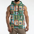 Australia Wildlife Christmas Stamp Sleeveless Hoodie Green Aussie Native Animal Seamless Pattern