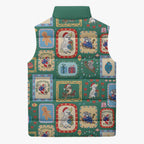 Australia Wildlife Christmas Stamp Sleeveless Puffer Jacket Green Aussie Native Animal Seamless Pattern