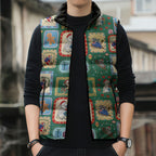 Australia Wildlife Christmas Stamp Sleeveless Puffer Jacket Green Aussie Native Animal Seamless Pattern