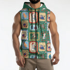 Australia Wildlife Christmas Stamp Sleeveless Zip Hoodie Green Aussie Native Animal Seamless Pattern