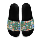 Australia Wildlife Christmas Stamp Slide Sandals Green Aussie Native Animal Seamless Pattern