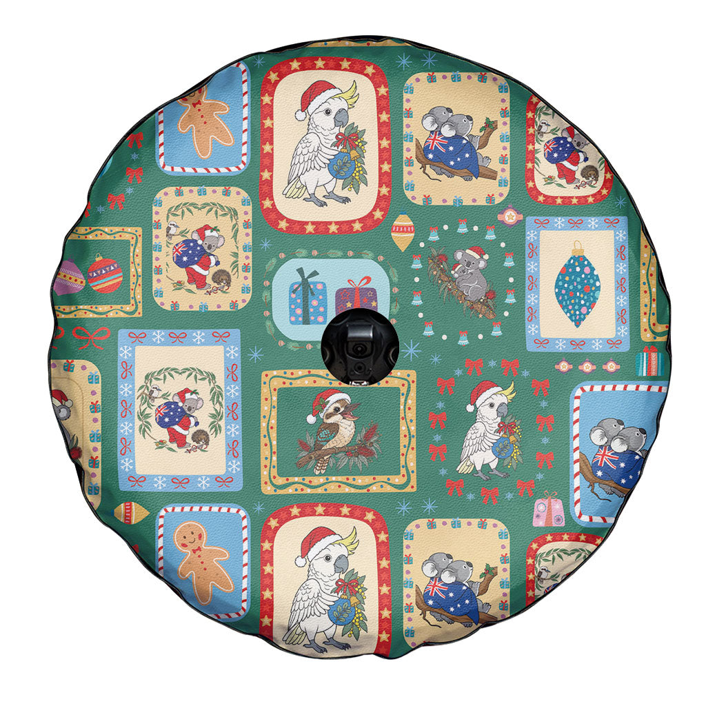 Australia Wildlife Christmas Stamp Spare Tire Cover Green Aussie Native Animal Seamless Pattern