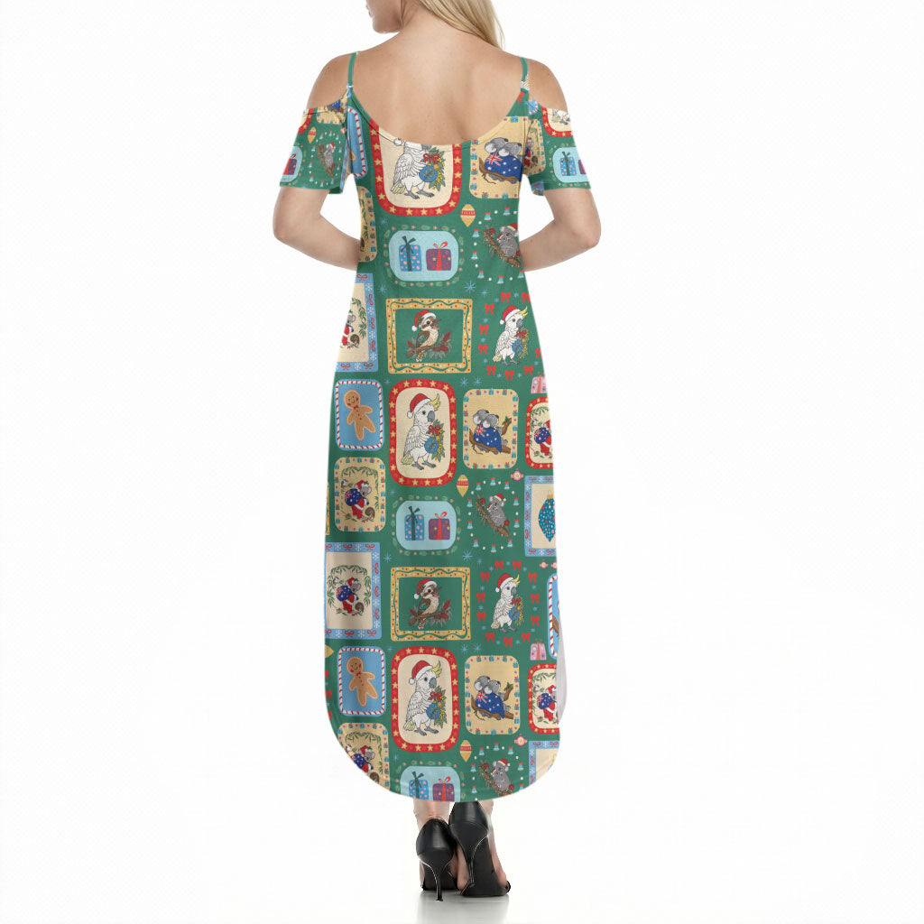 Australia Wildlife Christmas Stamp Summer Maxi Dress Green Aussie Native Animal Seamless Pattern