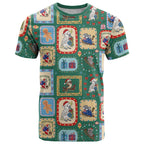 Australia Wildlife Christmas Stamp T Shirt Green Aussie Native Animal Seamless Pattern