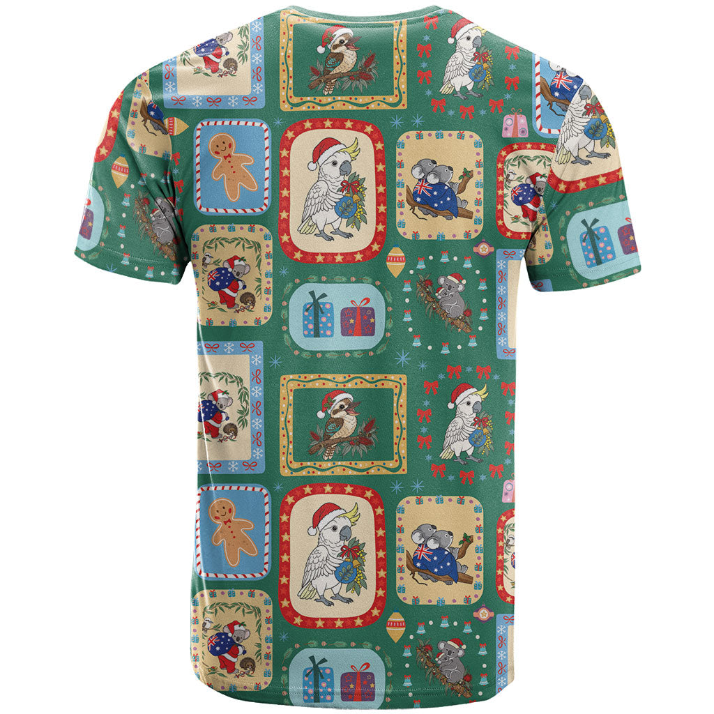 Australia Wildlife Christmas Stamp T Shirt Green Aussie Native Animal Seamless Pattern