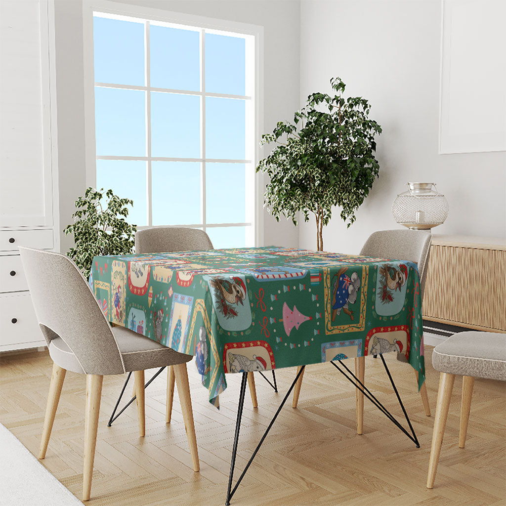 Australia Wildlife Christmas Stamp Tablecloth Green Aussie Native Animal Seamless Pattern