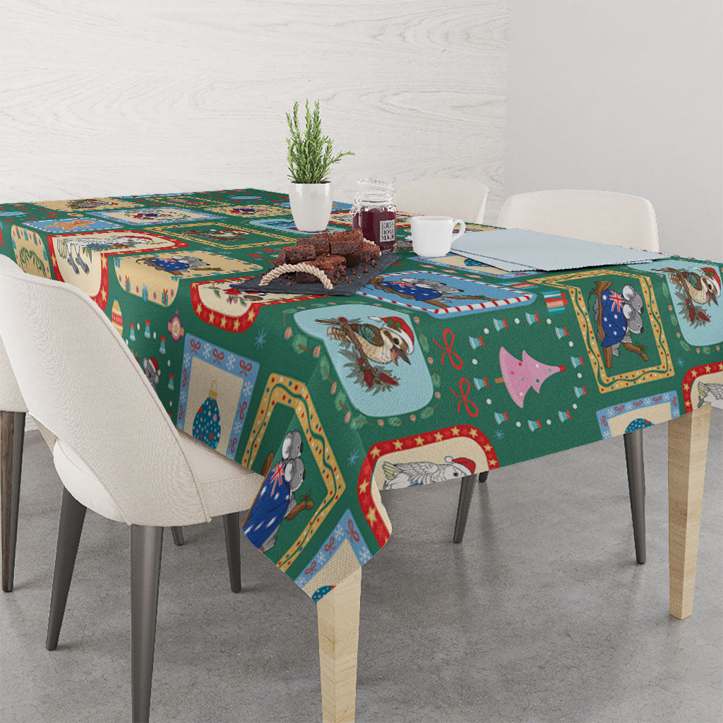 Australia Wildlife Christmas Stamp Tablecloth Green Aussie Native Animal Seamless Pattern