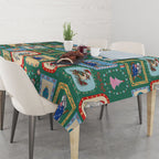 Australia Wildlife Christmas Stamp Tablecloth Green Aussie Native Animal Seamless Pattern