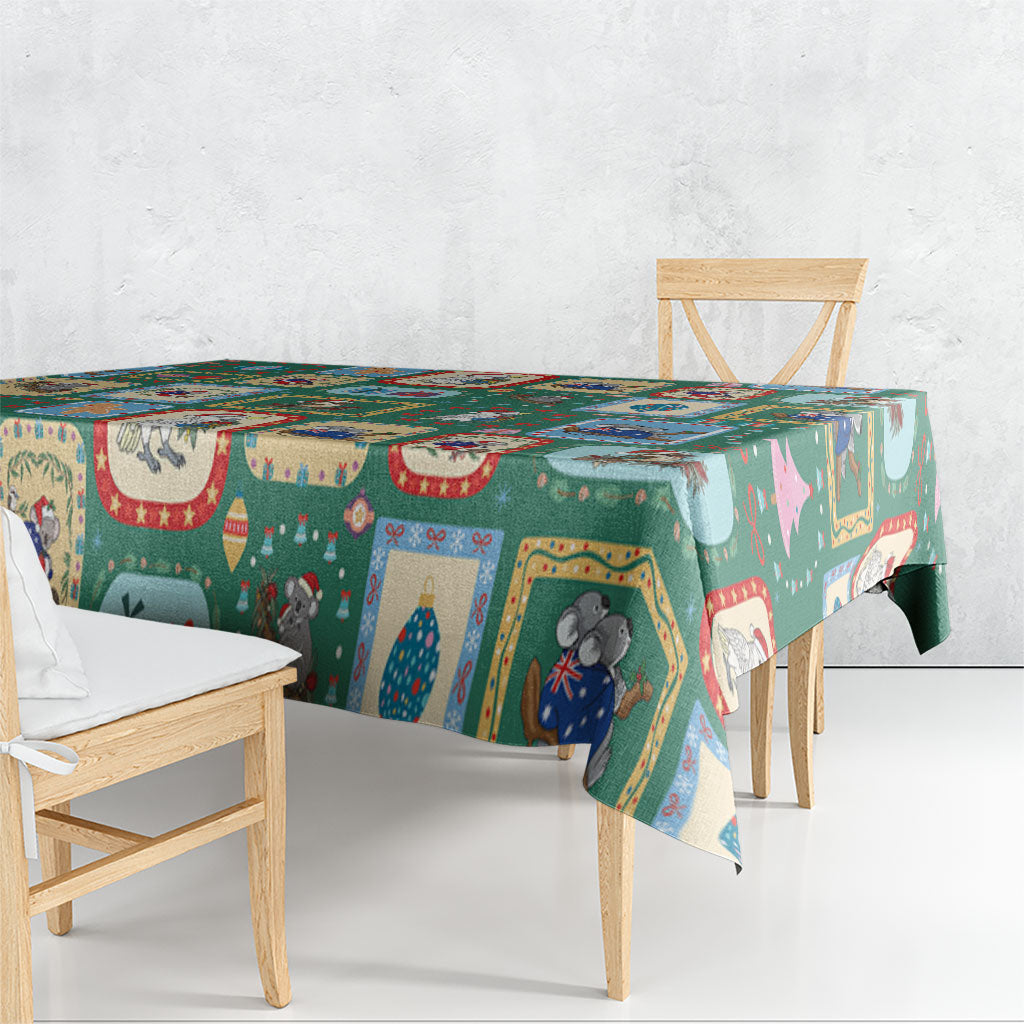 Australia Wildlife Christmas Stamp Tablecloth Green Aussie Native Animal Seamless Pattern