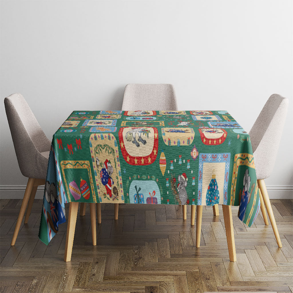 Australia Wildlife Christmas Stamp Tablecloth Green Aussie Native Animal Seamless Pattern
