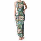 Australia Wildlife Christmas Stamp Tank Maxi Dress Green Aussie Native Animal Seamless Pattern