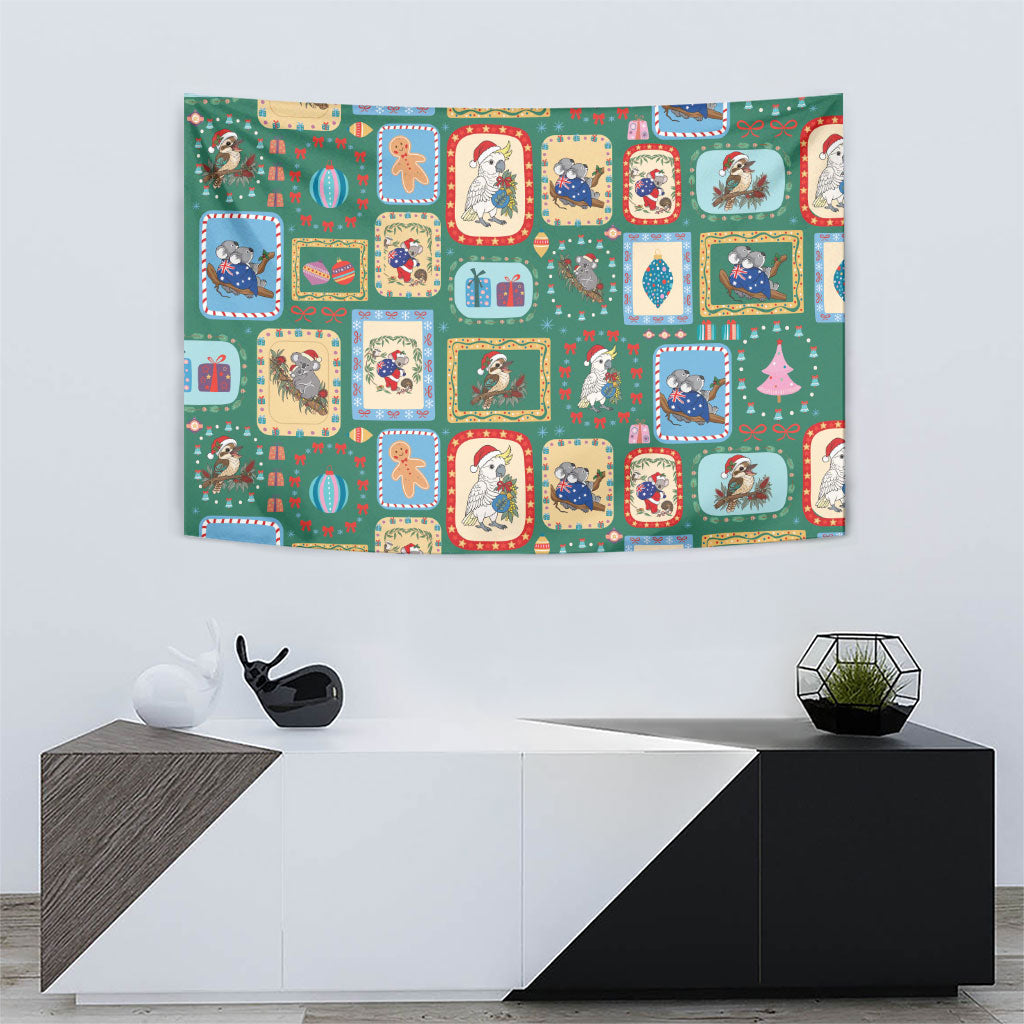 Australia Wildlife Christmas Stamp Tapestry Green Aussie Native Animal Seamless Pattern