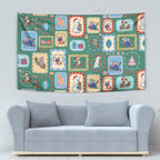 Australia Wildlife Christmas Stamp Tapestry Green Aussie Native Animal Seamless Pattern