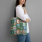 Australia Wildlife Christmas Stamp Tote Bag Green Aussie Native Animal Seamless Pattern