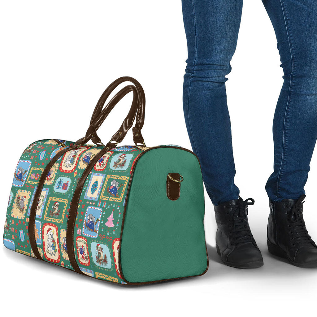 Australia Wildlife Christmas Stamp Travel Bag Green Aussie Native Animal Seamless Pattern