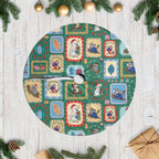 Australia Wildlife Christmas Stamps Tree Skirt Green Aussie Native Animal Seamless Pattern